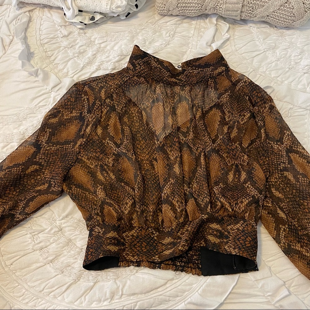 Zara Snakeskin Python Cropped Blouse - image 2
